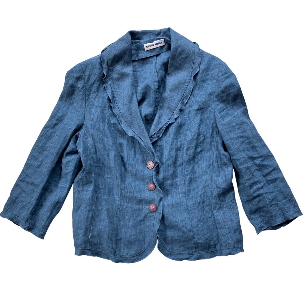 Gerry Weber Lightweight Fitted Linen Jacket Blazer Size 12 Blue